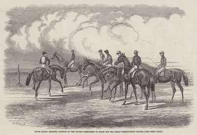 Epsom Spring Meeting, Sketch on the Downs, preparing to start for the Great Metropolitan Stakes by Harrison William Weir